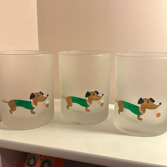 Culver Christmas Dachshund Frosted Glass Set of 3 Bar Beverage - Picture 2 of 7